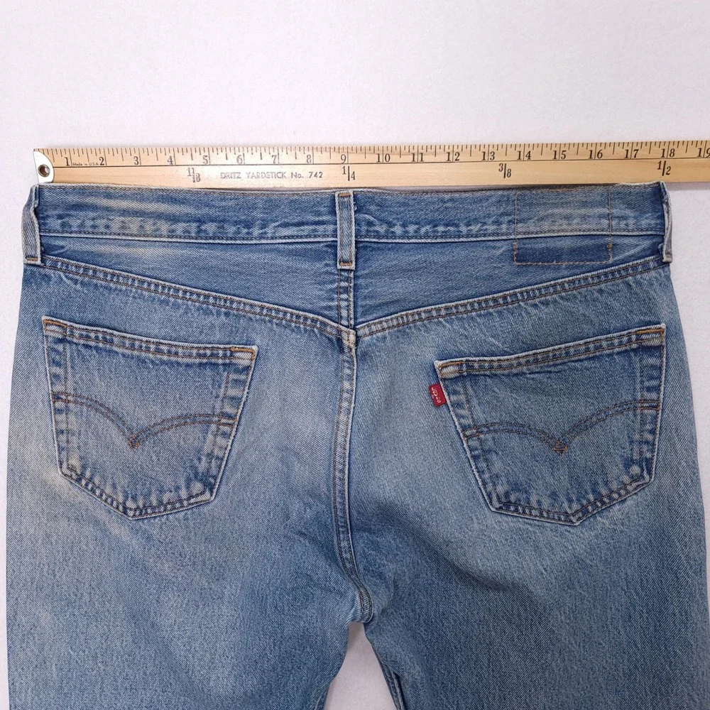 Vintage Levis 501 Mens Light Wash Distressed Straight Leg Button Fly Jeans 36x33